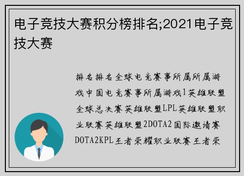 电子竞技大赛积分榜排名;2021电子竞技大赛